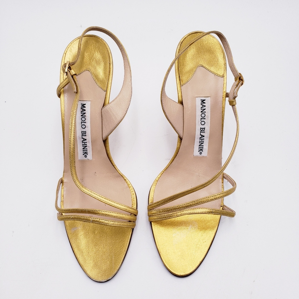 Manolo Blahnik Gold Strappy Heels - Picture 6 of 11